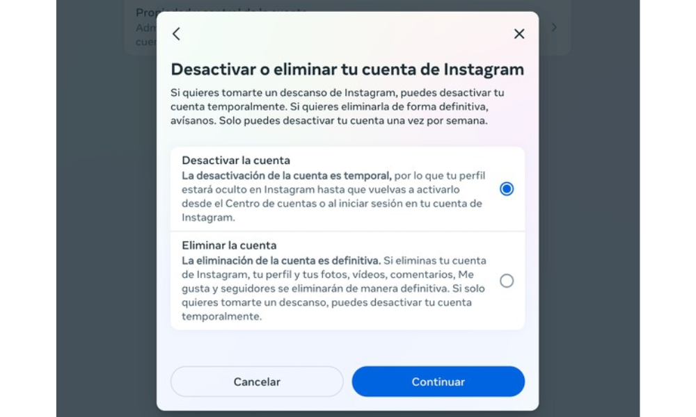 eliminar tu cuenta de instagram